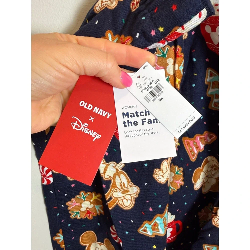 NWT Old Navy Womens 3X Disney Flannel Pajama Pants Blue Christmas Cookie Party